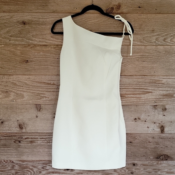 Meshki Cream One-Shoulder Cocktail Dress